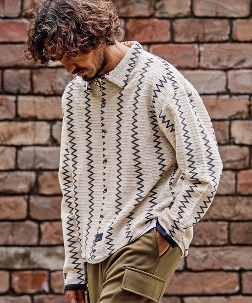 CAMBIO(カンビオ)の「ms6536-Geometric Stripe Long Sleeve Shirts ジオメトリックストライプシャツ(PF-262-005)(シャツ/ブラウス・メンズ・ナチュラル/ブラック・L/M)」の10枚目の写真