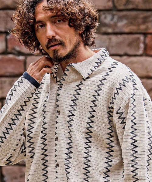 CAMBIO(カンビオ)の「ms6536-Geometric Stripe Long Sleeve Shirts ジオメトリックストライプシャツ(PF-262-005)(シャツ/ブラウス・メンズ・ナチュラル/ブラック・L/M)」の11枚目の写真