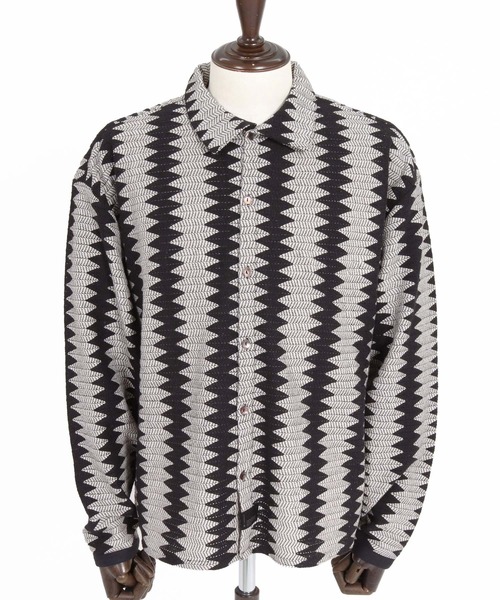 CAMBIO(カンビオ)の「ms6536-Geometric Stripe Long Sleeve Shirts ジオメトリックストライプシャツ(PF-262-005)(シャツ/ブラウス・メンズ・ナチュラル/ブラック・L/M)」の5枚目の写真