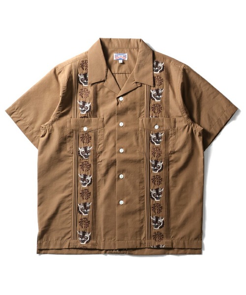 HOUSTON(ヒューストン)の「HOUSTON 刺繍キューバシャツ(虎福)(シャツ/ブラウス・レディース・ブラック/ブラウン/オフホワイト・1/0)」の2枚目の写真