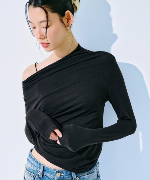 kiehtova(キエトヴァ)の「【kiehtova】VEIL DRAPE TOPS/ヴェール ドレープ トップス(Tシャツ/カットソー・レディース・カーキ/ホワイト/ブラック・FREE)」の1枚目の写真