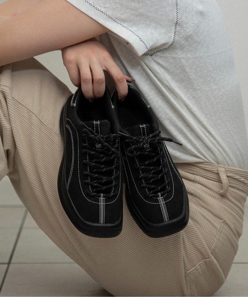 靴 iggy square toe bi color stitch sneaker / スクエアトゥバイカラー