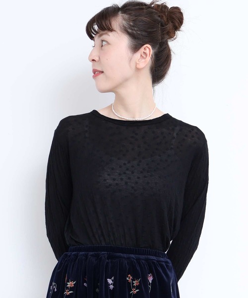 l'atelier du savon(アトリエドサボン)の「すけすけドット クルーネックロンT(Tシャツ/カットソー・レディース・アイボリー/ブラック・FREE)」の2枚目の写真