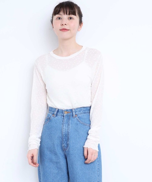 l'atelier du savon（アトリエドサボン）の「すけすけドット　クルーネックロンＴ（Tシャツ/カットソー・レディース・アイボリー/ブラック・FREE）」の14枚目の写真