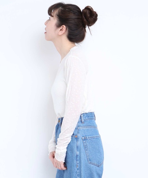 l'atelier du savon（アトリエドサボン）の「すけすけドット　クルーネックロンＴ（Tシャツ/カットソー・レディース・アイボリー/ブラック・FREE）」の16枚目の写真