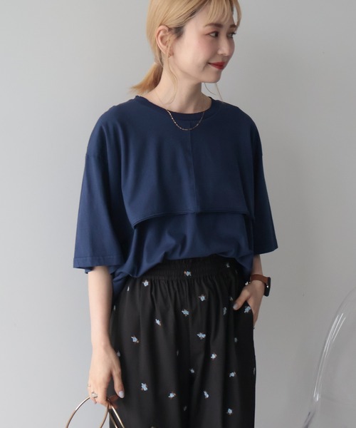 AMERICAN HOLIC（アメリカンホリック）の「レイヤード風加工Tシャツ（Tシャツ/カットソー・レディース・レッド/ブラック/ネイビー/オフホワイト・FREE）」の4枚目の写真