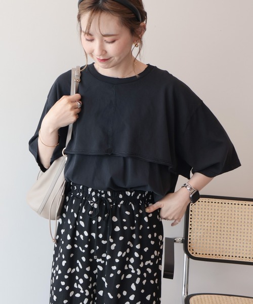 AMERICAN HOLIC（アメリカンホリック）の「レイヤード風加工Tシャツ（Tシャツ/カットソー・レディース・レッド/ブラック/ネイビー/オフホワイト・FREE）」の3枚目の写真