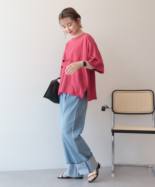 AMERICAN HOLIC（アメリカンホリック）の「レイヤード風加工Tシャツ（Tシャツ/カットソー・レディース・レッド/ブラック/ネイビー/オフホワイト・FREE）」の6枚目の写真
