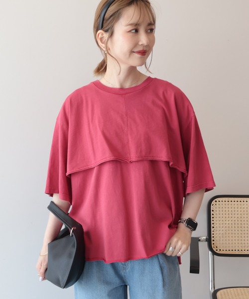 AMERICAN HOLIC（アメリカンホリック）の「レイヤード風加工Tシャツ（Tシャツ/カットソー・レディース・レッド/ブラック/ネイビー/オフホワイト・FREE）」の9枚目の写真
