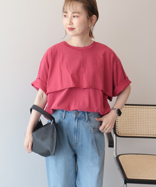 AMERICAN HOLIC（アメリカンホリック）の「レイヤード風加工Tシャツ（Tシャツ/カットソー・レディース・レッド/ブラック/ネイビー/オフホワイト・FREE）」の10枚目の写真