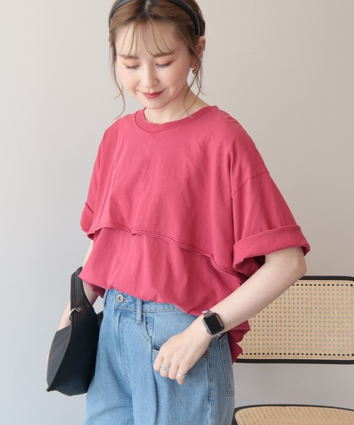AMERICAN HOLIC（アメリカンホリック）の「レイヤード風加工Tシャツ（Tシャツ/カットソー・レディース・レッド/ブラック/ネイビー/オフホワイト・FREE）」の11枚目の写真