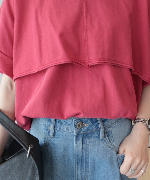 AMERICAN HOLIC（アメリカンホリック）の「レイヤード風加工Tシャツ（Tシャツ/カットソー・レディース・レッド/ブラック/ネイビー/オフホワイト・FREE）」の12枚目の写真