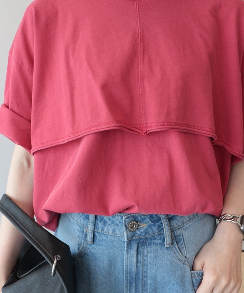 AMERICAN HOLIC（アメリカンホリック）の「レイヤード風加工Tシャツ（Tシャツ/カットソー・レディース・レッド/ブラック/ネイビー/オフホワイト・FREE）」の13枚目の写真