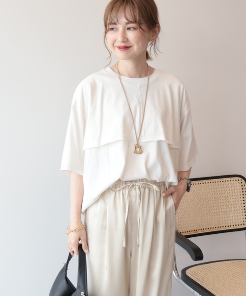 AMERICAN HOLIC（アメリカンホリック）の「レイヤード風加工Tシャツ（Tシャツ/カットソー・レディース・レッド/ブラック/ネイビー/オフホワイト・FREE）」の17枚目の写真