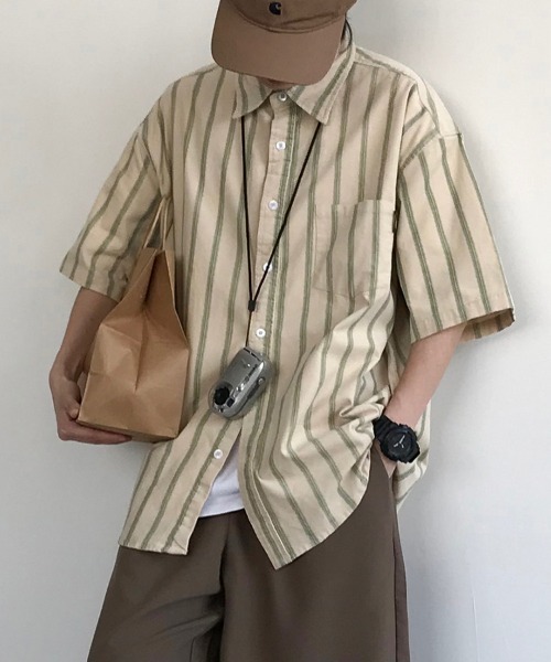 ナチュラル ストライプシャツ