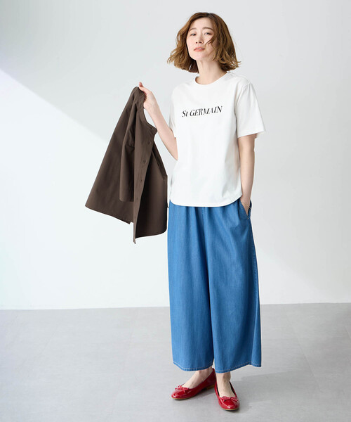 Petit Honfleur(プチオンフルール)の「ロゴプリントTシャツ【接触冷感・UVカット・オーガニックコットンブレンド】(Tシャツ/カットソー・レディース・ネイビー/ホワイト・M/L)」の11枚目の写真