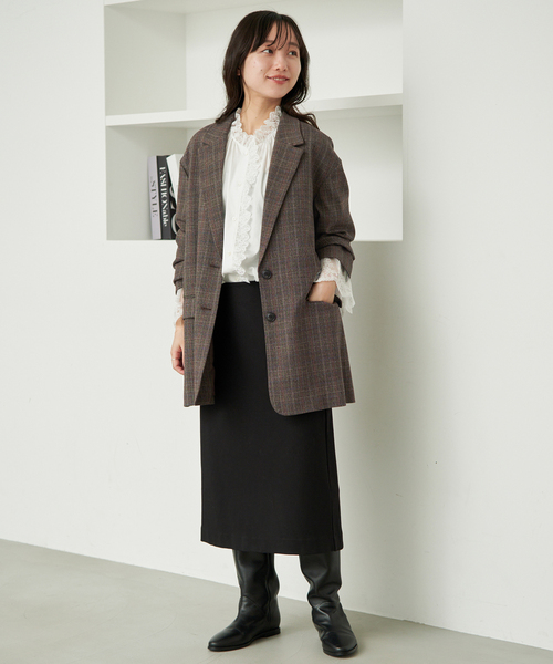SLOBE IENA（スローブイエナ）の「TR CHECK BIG ジャケット（テーラードジャケット・レディース・ブラウン・FREE）」の2枚目の写真