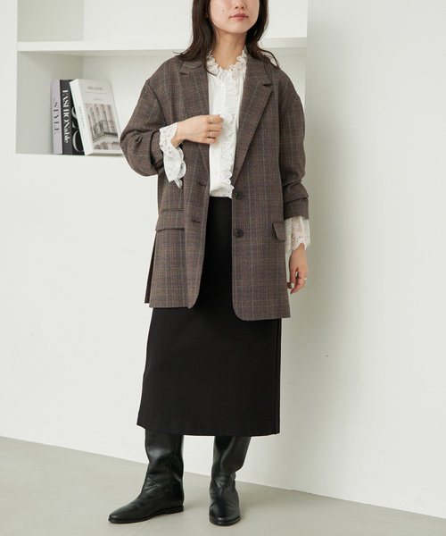 SLOBE IENA（スローブイエナ）の「TR CHECK BIG ジャケット（テーラードジャケット・レディース・ブラウン・FREE）」の3枚目の写真