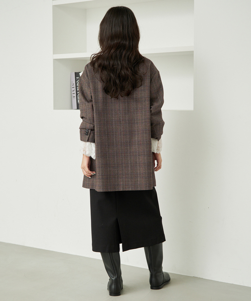 SLOBE IENA（スローブイエナ）の「TR CHECK BIG ジャケット（テーラードジャケット・レディース・ブラウン・FREE）」の5枚目の写真
