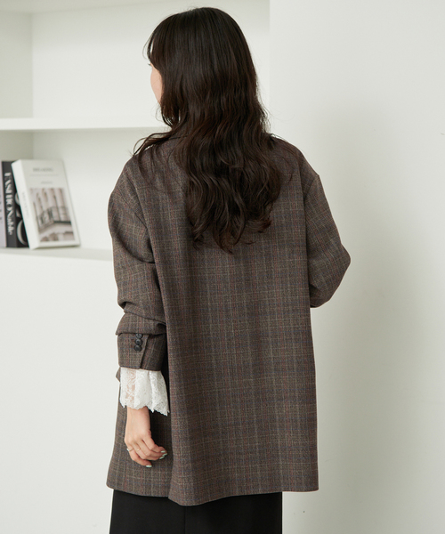 SLOBE IENA（スローブイエナ）の「TR CHECK BIG ジャケット（テーラードジャケット・レディース・ブラウン・FREE）」の10枚目の写真