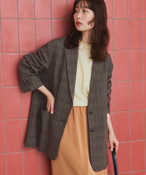 SLOBE IENA（スローブイエナ）の「TR CHECK BIG ジャケット（テーラードジャケット・レディース・ブラウン・FREE）」の17枚目の写真
