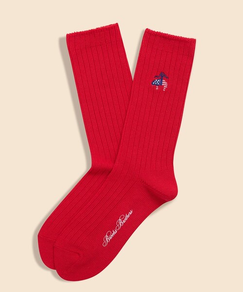 BROOKS BROTHERS(ブルックスブラザーズ)の「【アメリカ建国250th記念】 コットンブレンド 星条旗GFロゴ クルーソックス <ウィメンズ>(ソックス/靴下・レディース・レッド/ネイビー/ホワイト・ONE SIZE)」の1枚目の写真