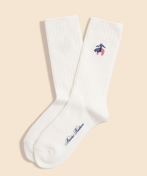BROOKS BROTHERS(ブルックスブラザーズ)の「【アメリカ建国250th記念】 コットンブレンド 星条旗GFロゴ クルーソックス <ウィメンズ>(ソックス/靴下・レディース・レッド/ネイビー/ホワイト・ONE SIZE)」の2枚目の写真