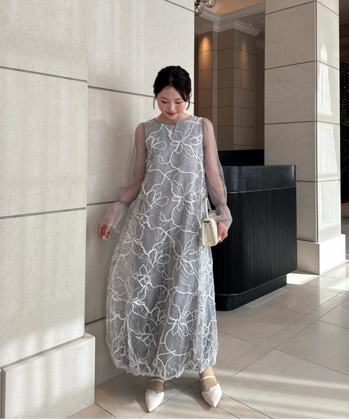 LE'RURE(リルアー)の「Plume broderie balloon dress(ドレス・レディース・グレー/イエロー・M-Long/MEDIUM)」の7枚目の写真