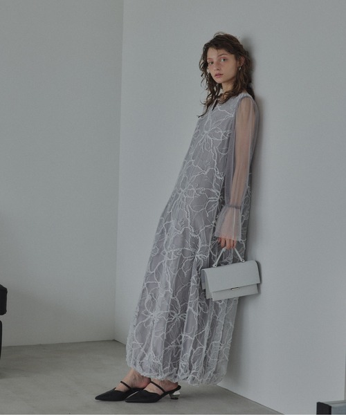 LE'RURE(リルアー)の「Plume broderie balloon dress(ドレス・レディース・グレー/イエロー・M-Long/MEDIUM)」の9枚目の写真