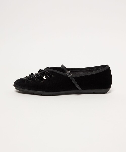 SY UNITED ARROWS ビジュー フラットシューズ ブラック SY＞フラワービジューチャイナベルト フラット20↑（バレエシューズ