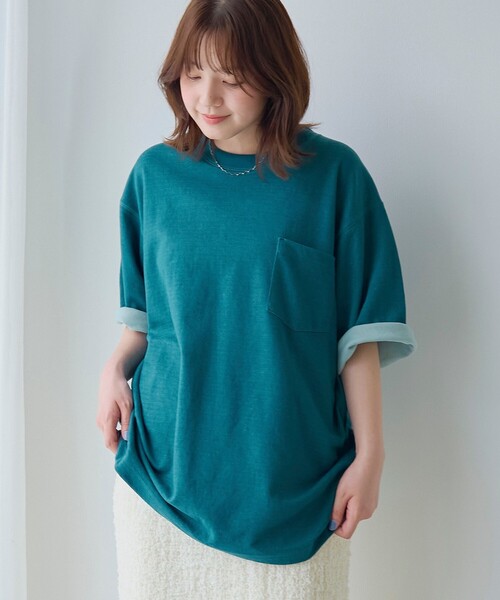 coen(コーエン)の「【吸水速乾/UVカット】配色ポンチ半袖ポケットTシャツ(Tシャツ/カットソー・メンズ・ケリーグリーン/ワインレッド/ネイビー・M/S/XL/L)」の2枚目の写真