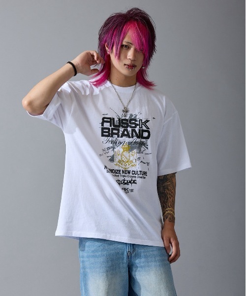 RUSS-K（ラスケー）の「【RUSS-K】別注 プリント 半袖Tシャツ（Tシャツ/カットソー・メンズ・ホワイト/ブラック系・SMALL/MEDIUM/LARGE）」の3枚目の写真