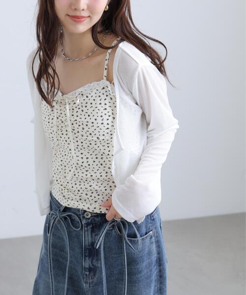 FREE'S MART(フリーズマート)の「◆花柄キャミ×カーディガンセット(Tシャツ/カットソー・レディース・グレー/ホワイト/ブラウン・FREE)」の2枚目の写真