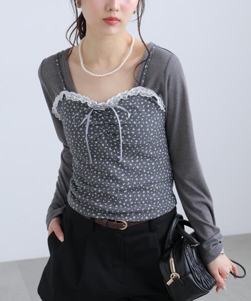 FREE'S MART(フリーズマート)の「◆花柄キャミ×カーディガンセット(Tシャツ/カットソー・レディース・グレー/ホワイト/ブラウン・FREE)」の4枚目の写真