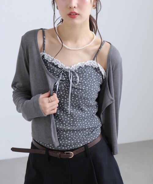 FREE'S MART(フリーズマート)の「◆花柄キャミ×カーディガンセット(Tシャツ/カットソー・レディース・グレー/ホワイト/ブラウン・FREE)」の5枚目の写真