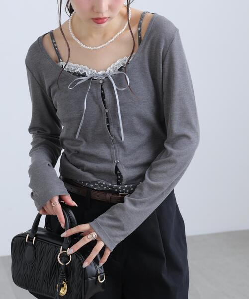 FREE'S MART(フリーズマート)の「◆花柄キャミ×カーディガンセット(Tシャツ/カットソー・レディース・グレー/ホワイト/ブラウン・FREE)」の7枚目の写真