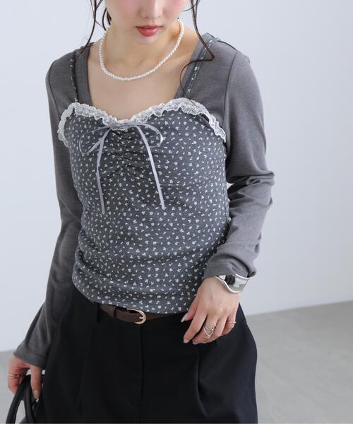 FREE'S MART(フリーズマート)の「◆花柄キャミ×カーディガンセット(Tシャツ/カットソー・レディース・グレー/ホワイト/ブラウン・FREE)」の8枚目の写真
