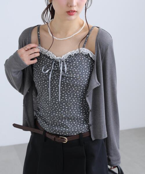 FREE'S MART(フリーズマート)の「◆花柄キャミ×カーディガンセット(Tシャツ/カットソー・レディース・グレー/ホワイト/ブラウン・FREE)」の10枚目の写真