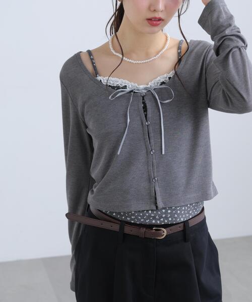FREE'S MART(フリーズマート)の「◆花柄キャミ×カーディガンセット(Tシャツ/カットソー・レディース・グレー/ホワイト/ブラウン・FREE)」の11枚目の写真