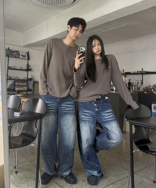 muahmuah（ムーアムーア）の「ワッフルピグメントヘンリーネック長袖Tシャツ[ブラウン]（Tシャツ/カットソー・レディース・その他・FREE）」の12枚目の写真
