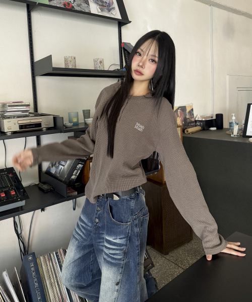 muahmuah（ムーアムーア）の「ワッフルピグメントヘンリーネック長袖Tシャツ[ブラウン]（Tシャツ/カットソー・レディース・その他・FREE）」の19枚目の写真