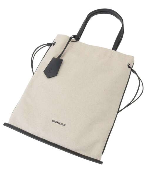 CONVERSE TOKYO(コンバーストウキョウ)の「LINEN GATHERED TOTE BAG(トートバッグ・レディース・ブラック/ベージュ・FREE)」の4枚目の写真