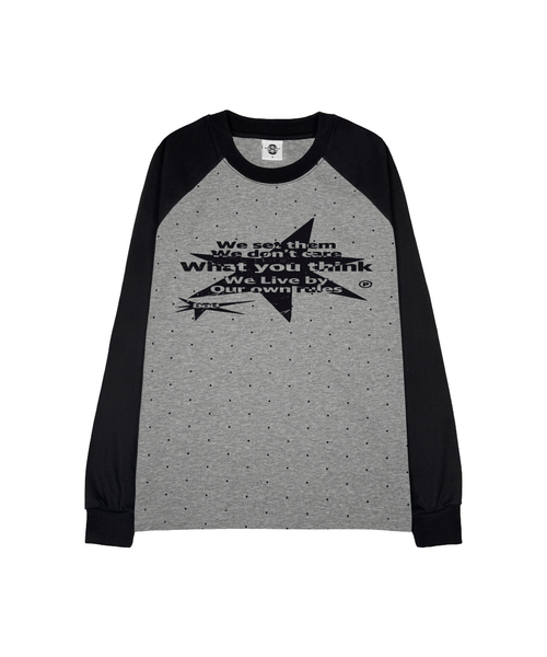 PRIMATE(プライメイト)の「THINK ドット ラグラン ロングスリーブ 3 COLORS(Tシャツ/カットソー・メンズ・ピンク/ブルー/ミックスグレー・SMALL/MEDIUM)」の2枚目の写真