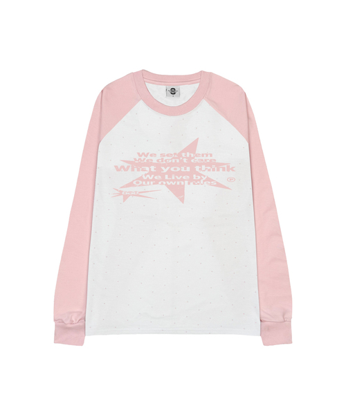 PRIMATE(プライメイト)の「THINK ドット ラグラン ロングスリーブ 3 COLORS(Tシャツ/カットソー・メンズ・ピンク/ブルー/ミックスグレー・SMALL/MEDIUM)」の1枚目の写真