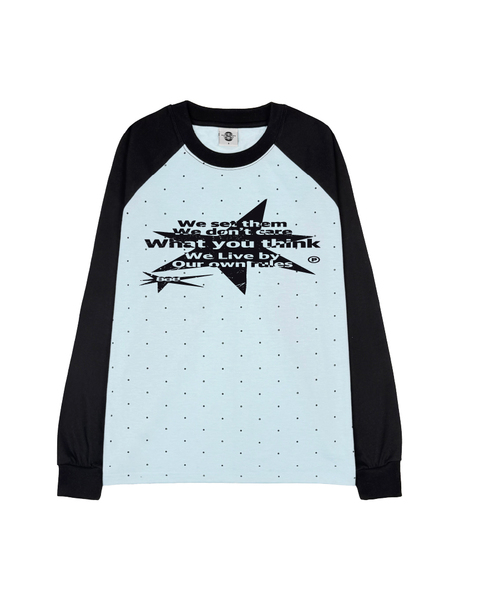PRIMATE(プライメイト)の「THINK ドット ラグラン ロングスリーブ 3 COLORS(Tシャツ/カットソー・メンズ・ピンク/ブルー/ミックスグレー・SMALL/MEDIUM)」の3枚目の写真