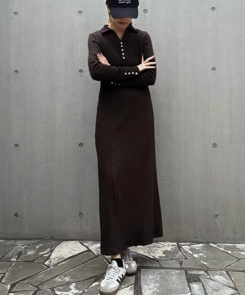 junoah(ジュノア)の「スキッパージャガードカットワンピース(ペチワンピースセット)(ワンピース・レディース・アイボリー/ブラック/ブラウン・LARGE/MEDIUM/SMALL)」の3枚目の写真