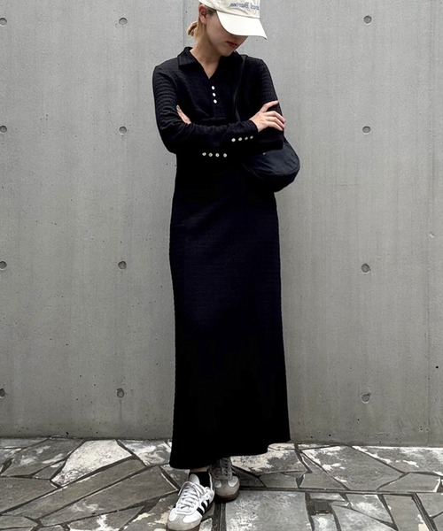 junoah(ジュノア)の「スキッパージャガードカットワンピース(ペチワンピースセット)(ワンピース・レディース・アイボリー/ブラック/ブラウン・LARGE/MEDIUM/SMALL)」の1枚目の写真