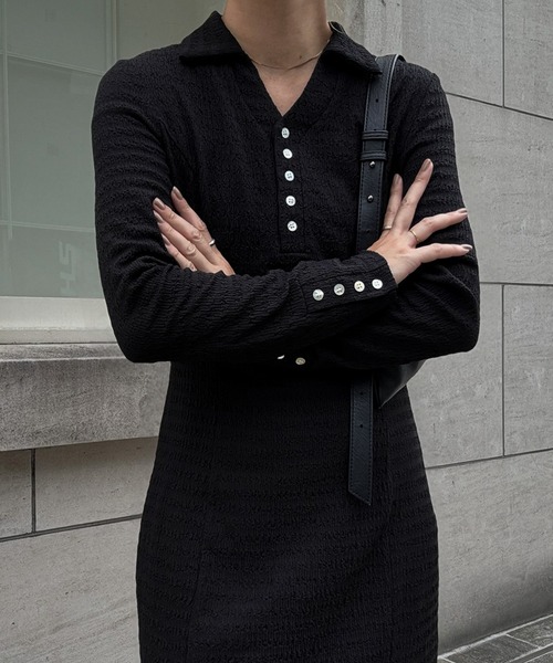 junoah(ジュノア)の「スキッパージャガードカットワンピース(ペチワンピースセット)(ワンピース・レディース・アイボリー/ブラック/ブラウン・LARGE/MEDIUM/SMALL)」の4枚目の写真