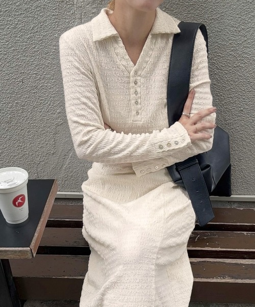 junoah(ジュノア)の「スキッパージャガードカットワンピース(ペチワンピースセット)(ワンピース・レディース・アイボリー/ブラック/ブラウン・LARGE/MEDIUM/SMALL)」の7枚目の写真