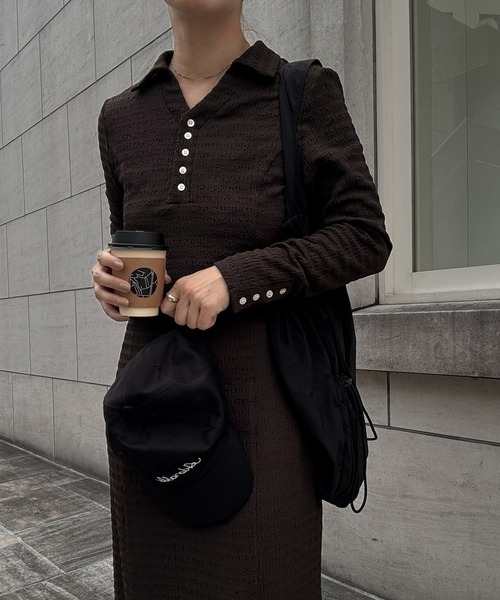 junoah(ジュノア)の「スキッパージャガードカットワンピース(ペチワンピースセット)(ワンピース・レディース・アイボリー/ブラック/ブラウン・LARGE/MEDIUM/SMALL)」の11枚目の写真